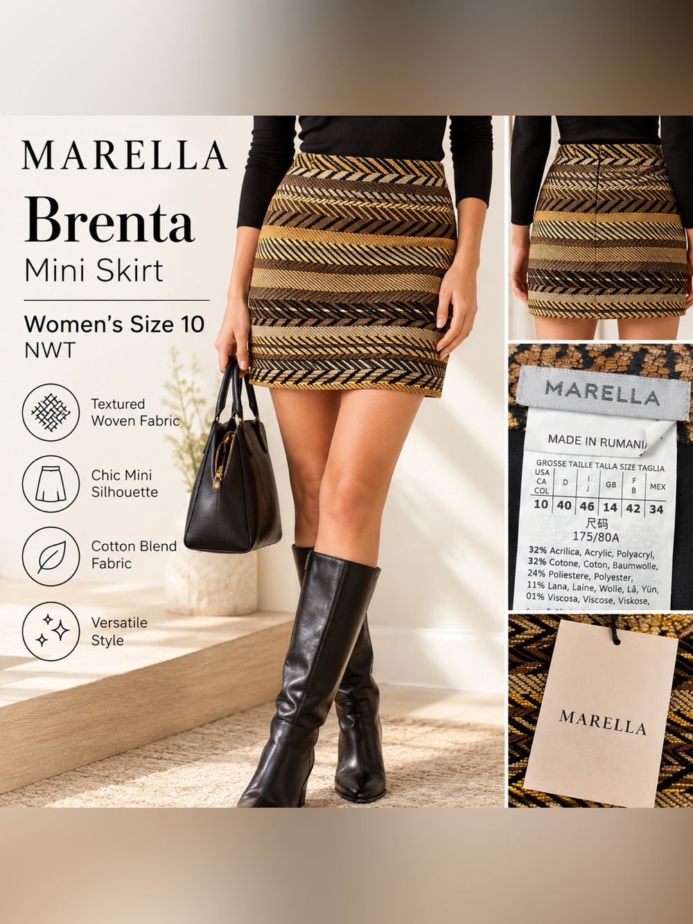 Marella Cotton blend mini shirt Brenta size 10 NWT